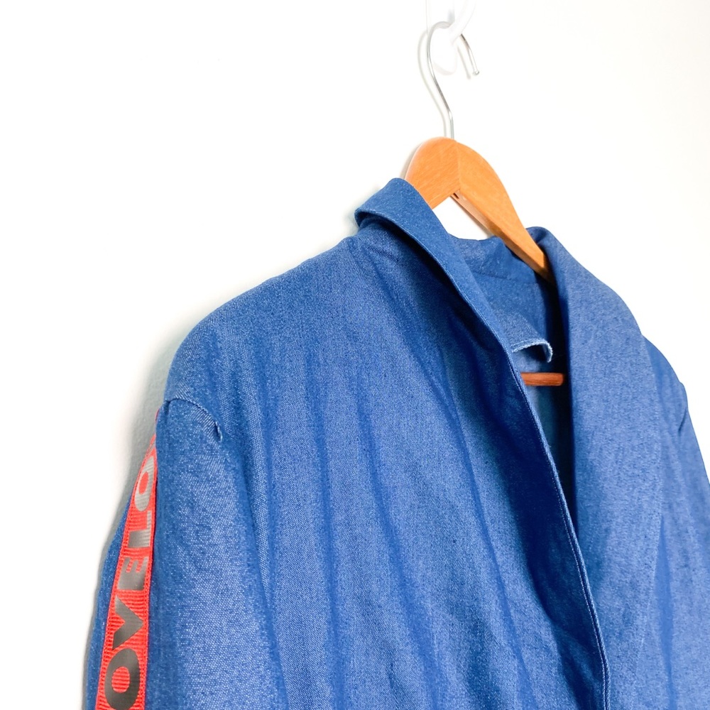 LOVE ❤️ Blue Jean Jacket with Red Tape Accents - Picture 2 of 11